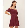 thumbnail image 3 of Moomaya Off Shoulder Solid Rayon Gathered Dress - Women's Trendy Casual Dress, 3 of 9