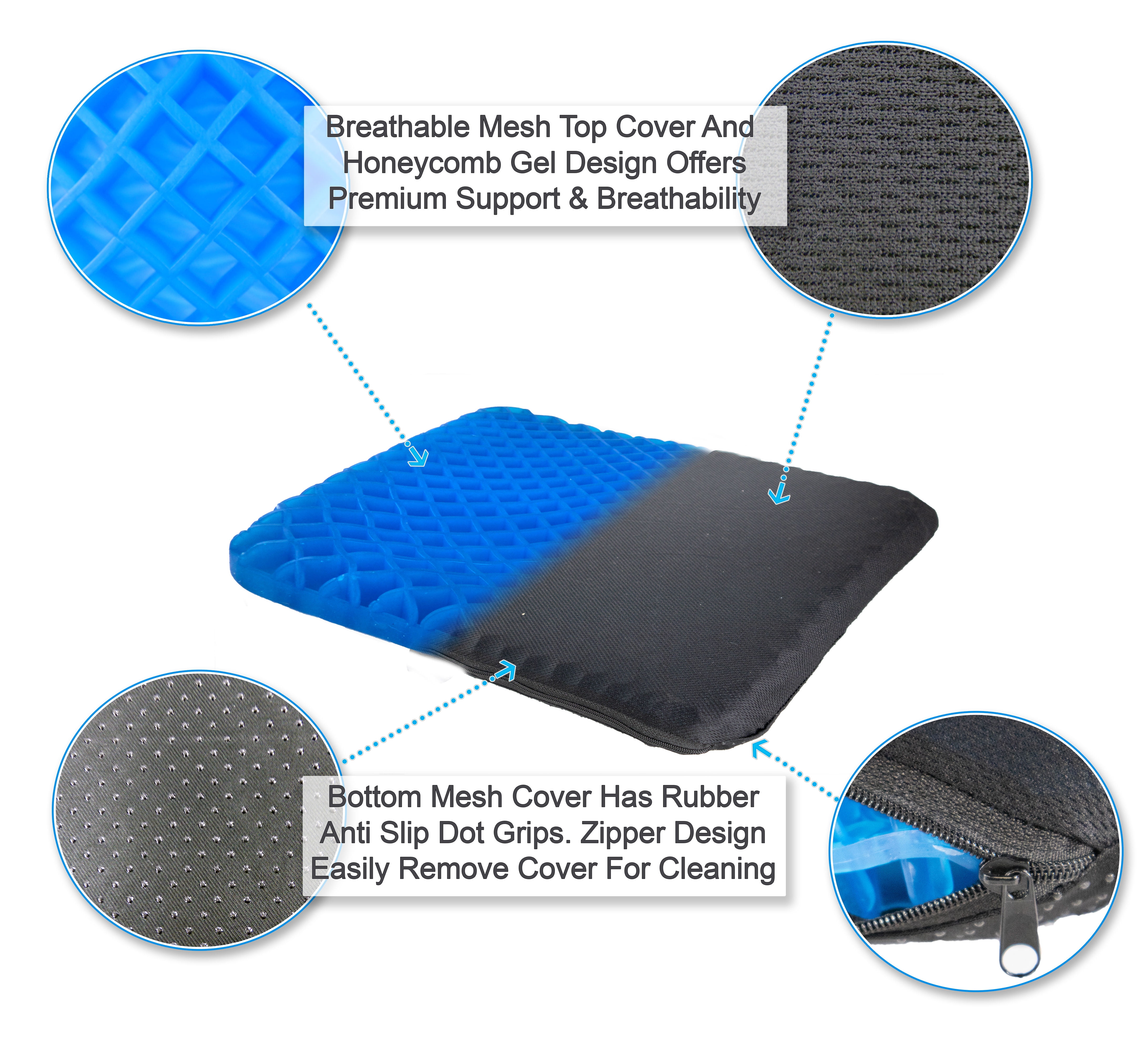 SCOMEE Foldable Gel Seat Cushion Breathable Honeycomb Design Absorbs Pressure Points Seat Cushion for Car Office Chair Cushion for Butt Long Sitting with Cover Wheelchair Chair Pad Beige 