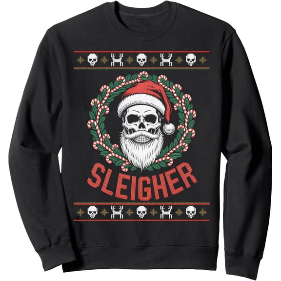 Sleigher Wreath Skull Santa Ugly Christmas Sweater Sweatshirt