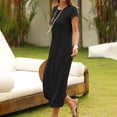 thumbnail image 3 of Women's Summer Tshirt Dress Casual Short Sleeve Crew Neck Flowy Maxi Beach Dress Comfortable Stylish 2024 Fashion Trendy Outfit, 3 of 5