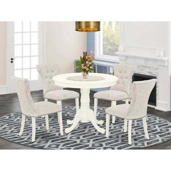 East West Furniture Dining Room Set Linen White, ANGA5-LWH-35