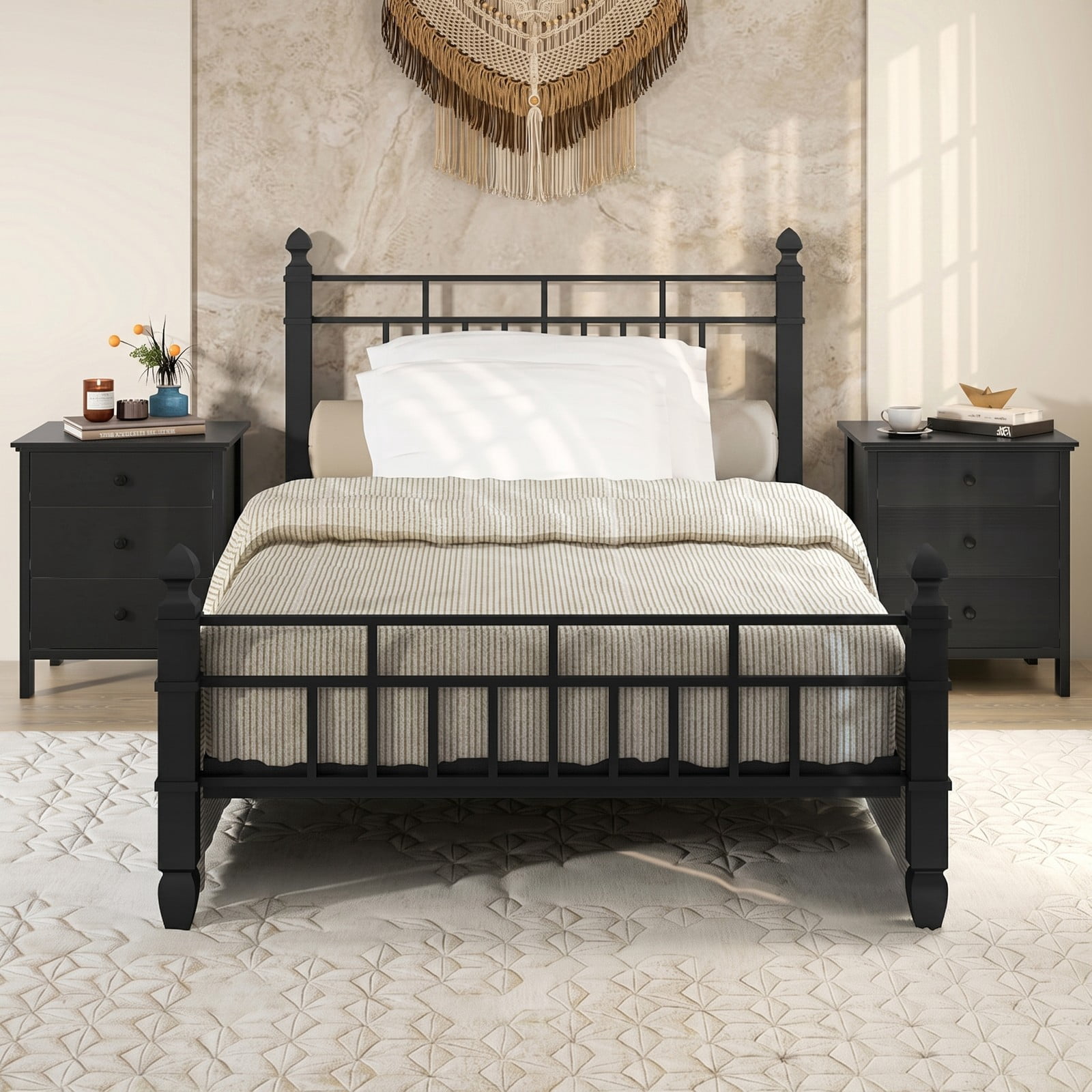 Furnibear 3-Drawer Wooden Nightstand with Wide Tabletop and Smooth Metal Slides for Bedroom Living Room and Study, Black