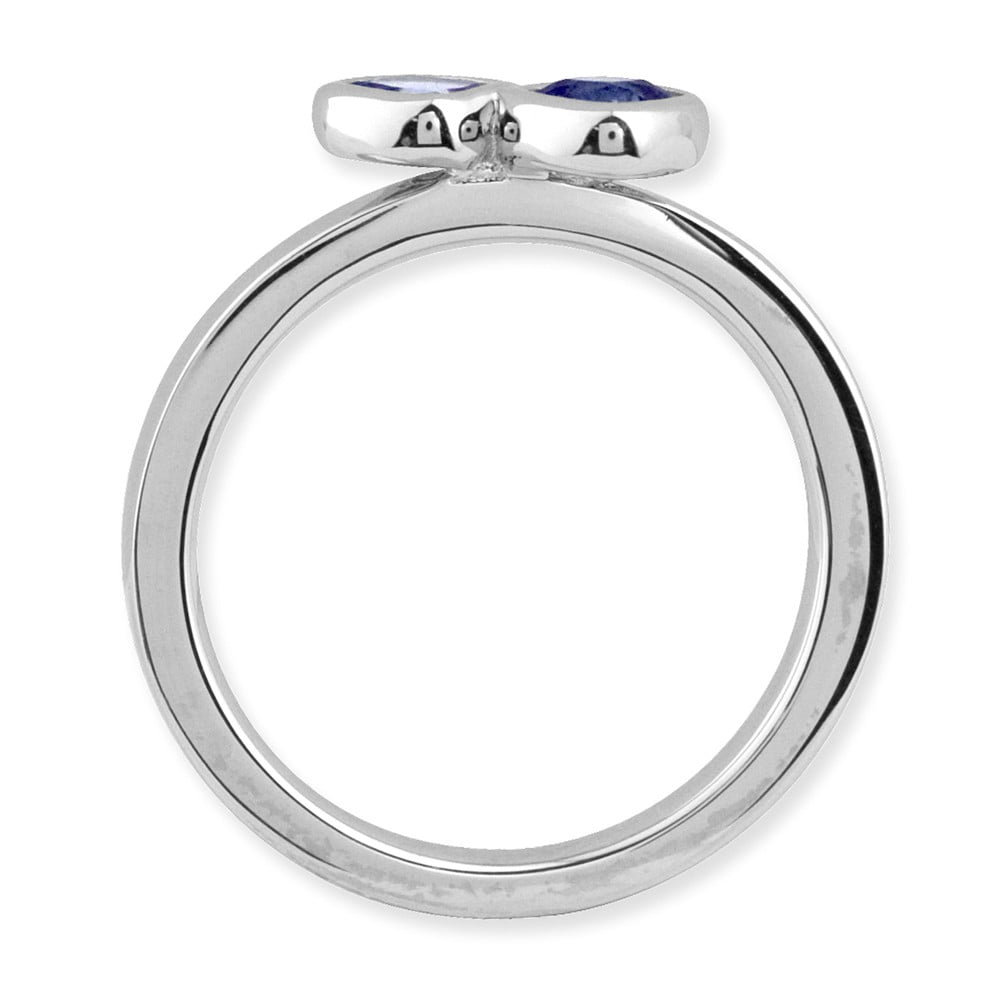 Solid 925 Sterling Silver Stackable Expressions Dbl Round Cr 2.3mm Simulated Sapphire and Diamond Ring