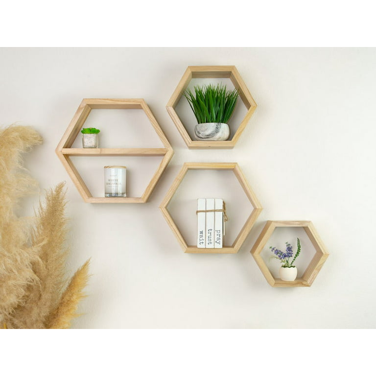 Extra Large Hexagon Floating Shelves Set of 4 - Honeycomb Shelves - Octagon