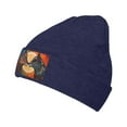 thumbnail image 2 of LNWH Knitted Acrylic Hat, Aesthetic Abstract Foxs Pattern Winter Beanie Hat for Cold Weather, Navy Blue, 2 of 8