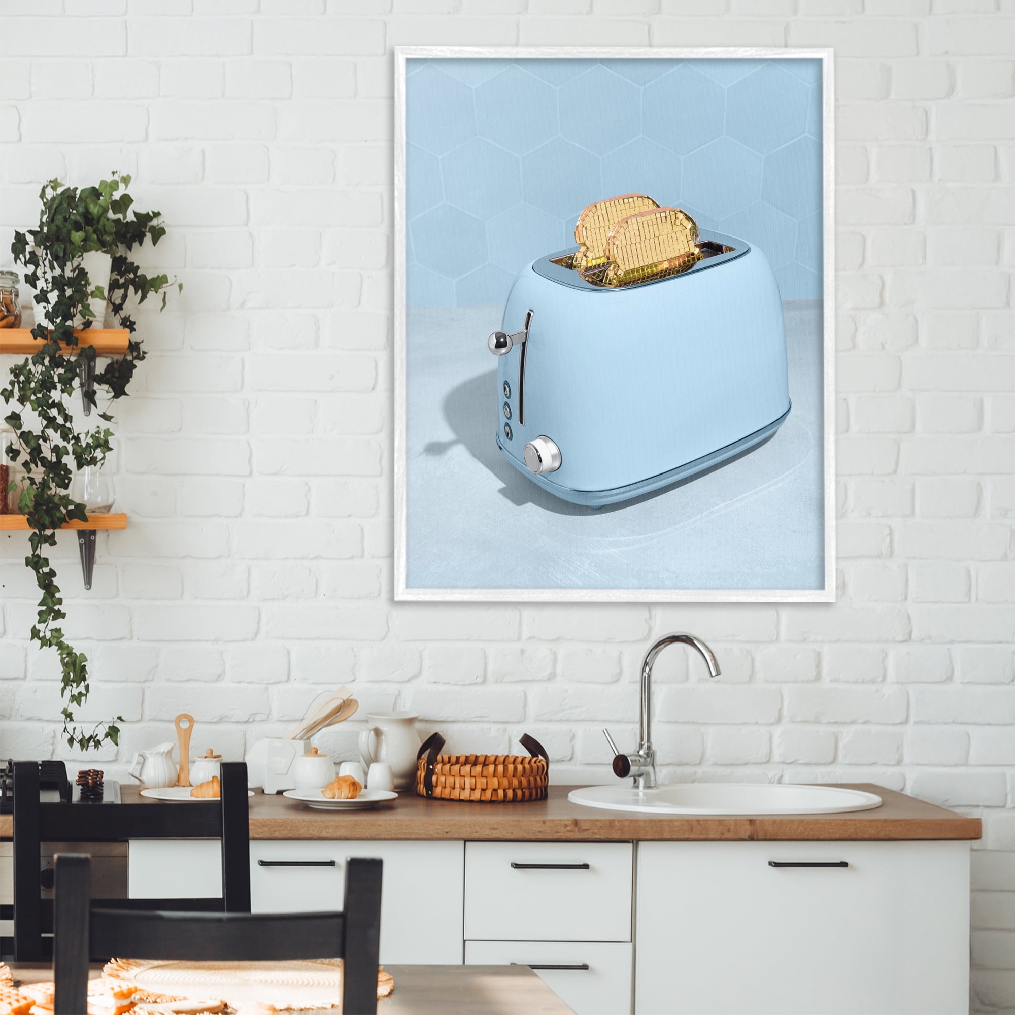 Stupell Industries Golden Disco Toaster Over White Framed Giclee Art, design by LISH Creative