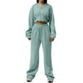 thumbnail image 1 of Women'S Tracksuit Set - Long Sleeve Zipper Hooded Sweatshirt with Solid Color Lace-Up Pants - Two-Piece Set Green S, 1 of 7