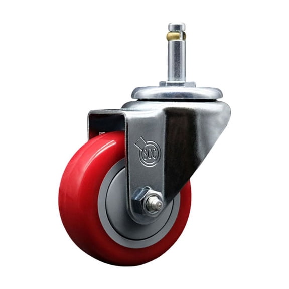 3 Inch Red Polyurethane Wheel Swivel 7/16 Inch Grip Ring Stem Caster SCC