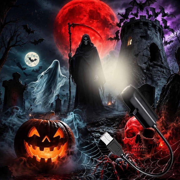 Plug and Play HD Star Projector Halloween, Projector Halloween | USB Powered with 360° Flexible Neck, Star Projector for Bedroom Ceiling Halloween Decor(6 Films)