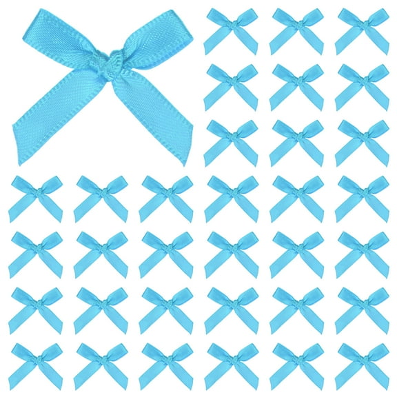 Uxcell 100-Pack Mini Craft Ribbon Bow 1.6x1 Inch Checkered Fabric Satin for Craft DIY Turquoise Blue