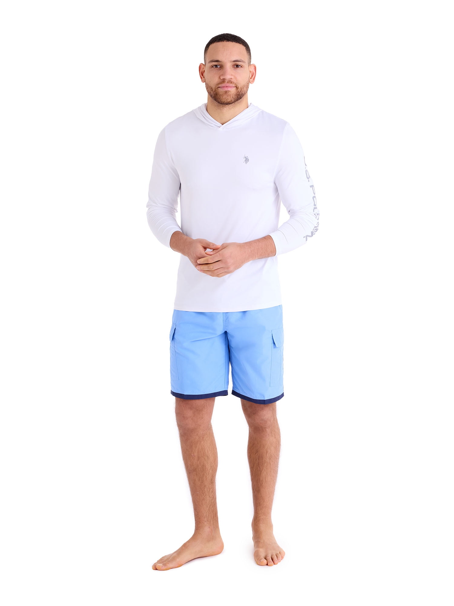 U.S. Polo Assn. Men's Hooded White LS Sun Shirt , M