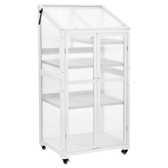 62" Tall Wooden Portable Greenhouse with Wheels & Adjustable Shelves, Large Cold Frame for Balcony, Patio, Indoor/Outdoor Plant Growing