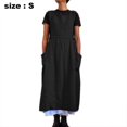 thumbnail image 2 of CUITING Robe Femme Décontractée Ample Unie Tablier Longues Bretelles Coton Lin avec Poches, 2 of 5