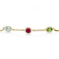 thumbnail image 2 of Gem Stone King Keren Hanan 18K Yellow Gold Plated Silver 3 Stone Created Moissanite Adjustable Bracelet for Women with Oval and Round Sky Blue Topaz Red Created Ruby Green Peridot (2.33 Cttw), 2 of 4