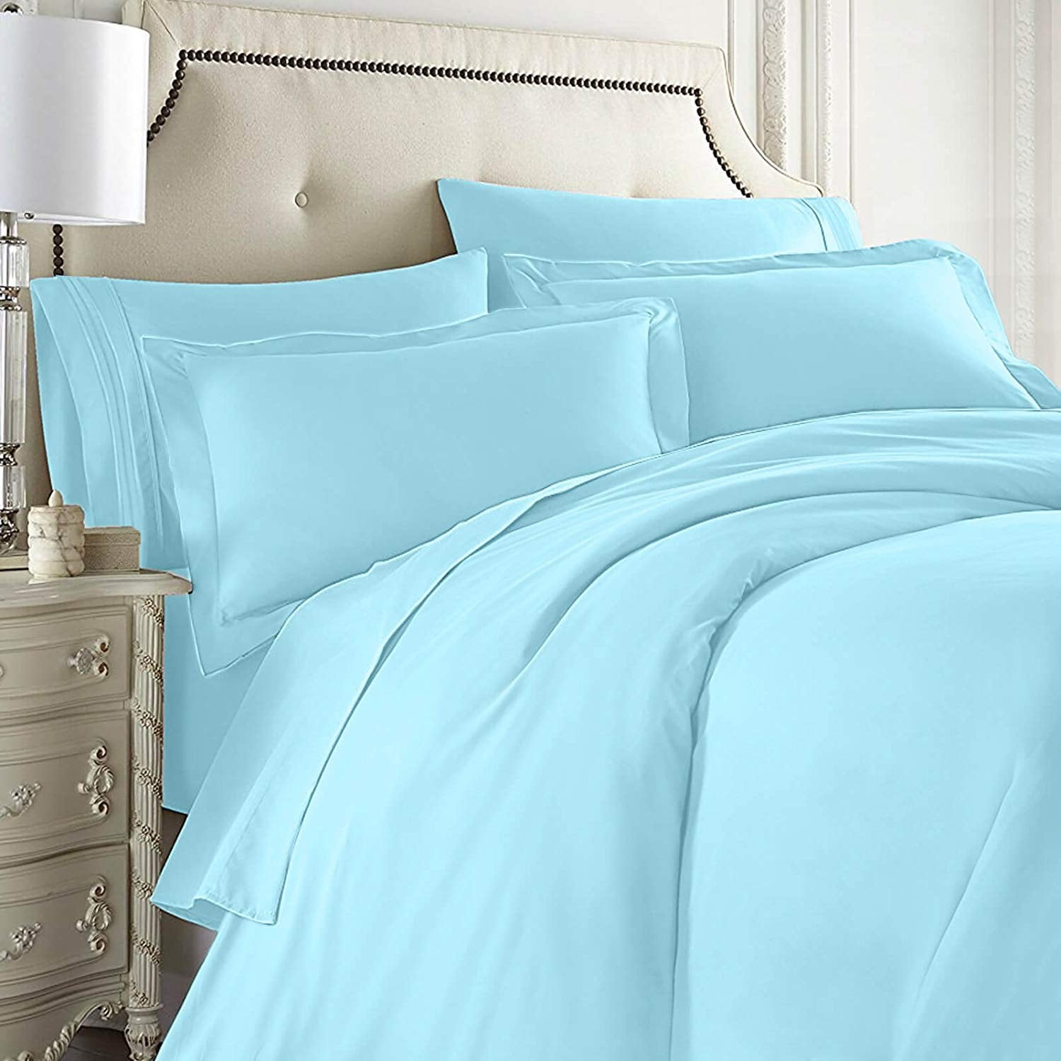 Nestl Bedding 7-Piece King Duvet Cover and Bed Sheet Set - Includes Duvet Cover, Flat Sheet, Fitted Sheets, 2 Pillowcases and 2 Pillow Shams - Complete Luxury Soft Microfiber Bedding Set, Aqua Blue