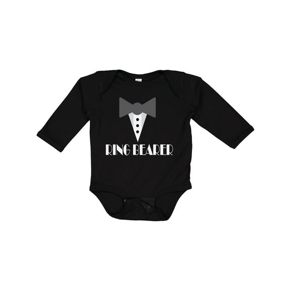 Inktastic Ring Bearer Mock Tux Tuxedo Boys Long Sleeve Baby Bodysuit