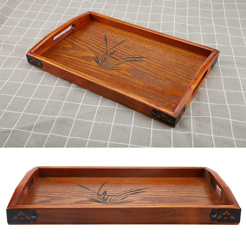 Wood Serving Tea Water Drinks Tray Wooden Breakfast Tea Serving Tray With Handle 