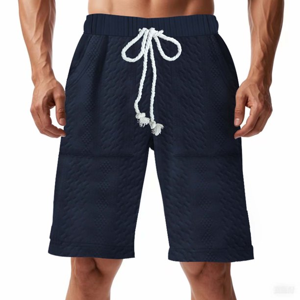 pstuiky Pantalones cortos para hombre, Pantalones cortos de punto con cintura elástica, versátiles, de color liso y para tiempo libre para hombre Pantalones cortos deportivos para hombre