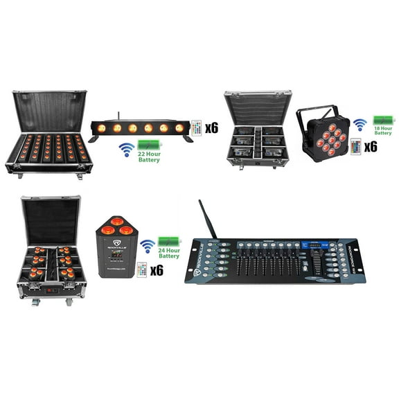 6 Rockville BEST PAR BEST STRIP ROCKWEDGE Wireless DMX Battery Lights Controller