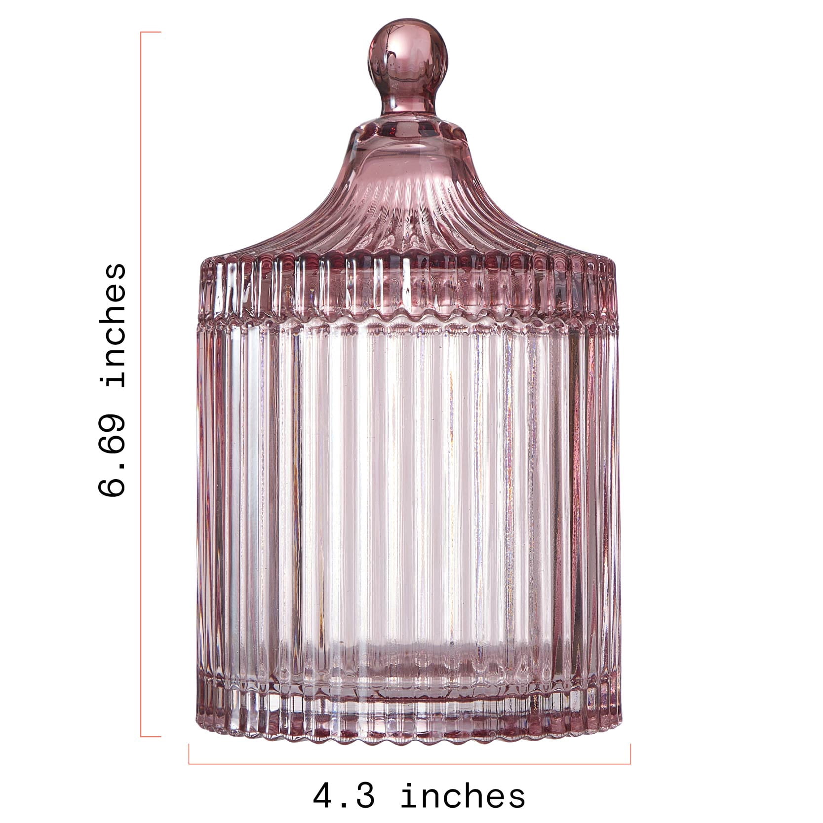Beautiful Contemporary Rose Ribbed Glass Lidded Decorative Jar by Drew Barrymore, 4.09" L x 6.69" H