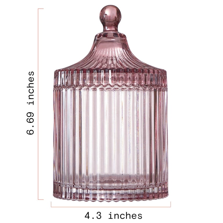 Beautiful by Drew Barrymore Rose Pink Ribbed Glass Lidded Jar photo 3