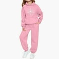 thumbnail image 2 of Fesfesfes Kids Winter Printed Hooded Sweatshirt with Cuffed Jogger Pants Fleece Lined Warm 2 Piece Set Boys Girls Casual Sporty Outfit Long Sleeve Hoodie Tracksuit(Pink#1,5-6 Years), 2 of 5