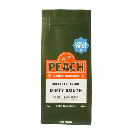 Peach Coffee Roasters, Dirty South Blend Medium-Dark Roast Whole Bean Coffee Naturally Caffeinated