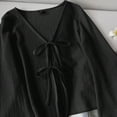 thumbnail image 4 of Admvng Women's Crop Cardigan Double Tie Front V Neck Flare Long Sleeve Textured Layering Shrug, 4 of 6