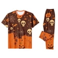thumbnail image 4 of Family Matching Halloween Pajamas Set Skull Castle Short Sleeve Funny Pajamas Candy Pumpkin Spooky Wide Leg Pjs, Men:2XL, 4 of 5