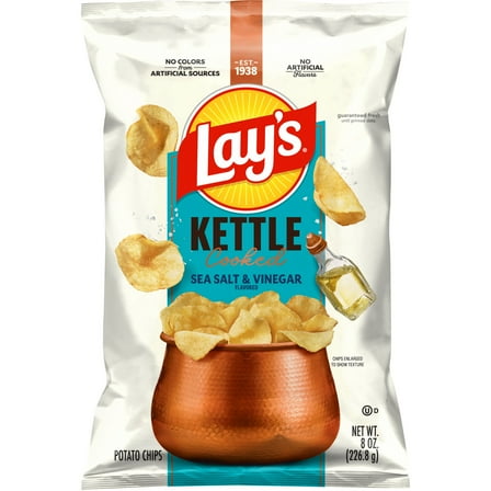 Lay’s Sea Salt & Vinegar Kettle Cooked Potato Chips Bag, 8 oz​