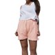 thumbnail image 1 of Pantalones cortos casuales para mujer con ribete de volantes, cintura elástica, bolsillos laterales de color puro, pantalones cortos holgados, color rosa XL, 1 of 6