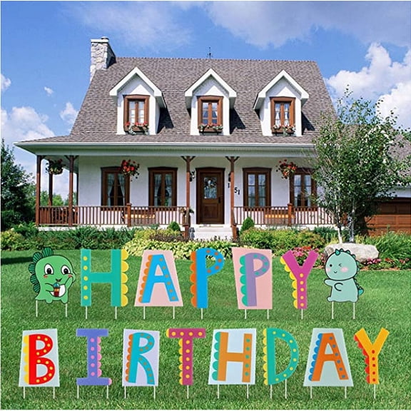 Happy Birthday Yard Signs with Cute Design Birthday Decorations Corrugated Yard Stake Signs Outdoor Decorations with Stakes Yard Signs for Birthday Yard/Lawn Decorations (Dinosaur)