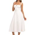 thumbnail image 2 of Midi Corset Dress Flowy Slit Lace Up Dresses for Women Tea Party A Line Casual Sundress White M, 2 of 8