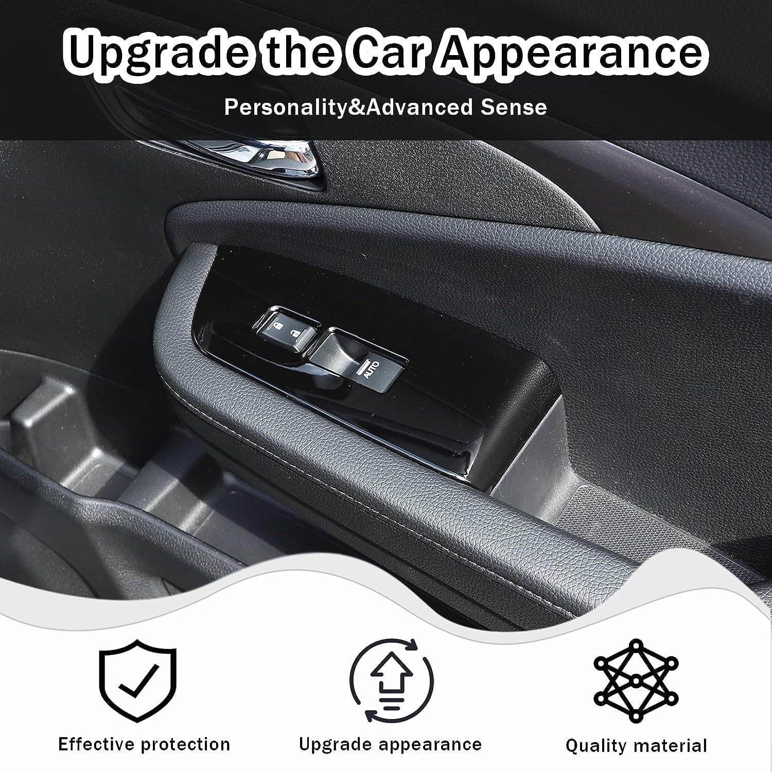 TINKI 4PCS Window Lift Switch Panel Frame Cover Trim for Honda Pilot 2016-2022/ Passport 2019-2023, ABS Material Car Door Window Glasses Lifter Button Decoration Accessories
