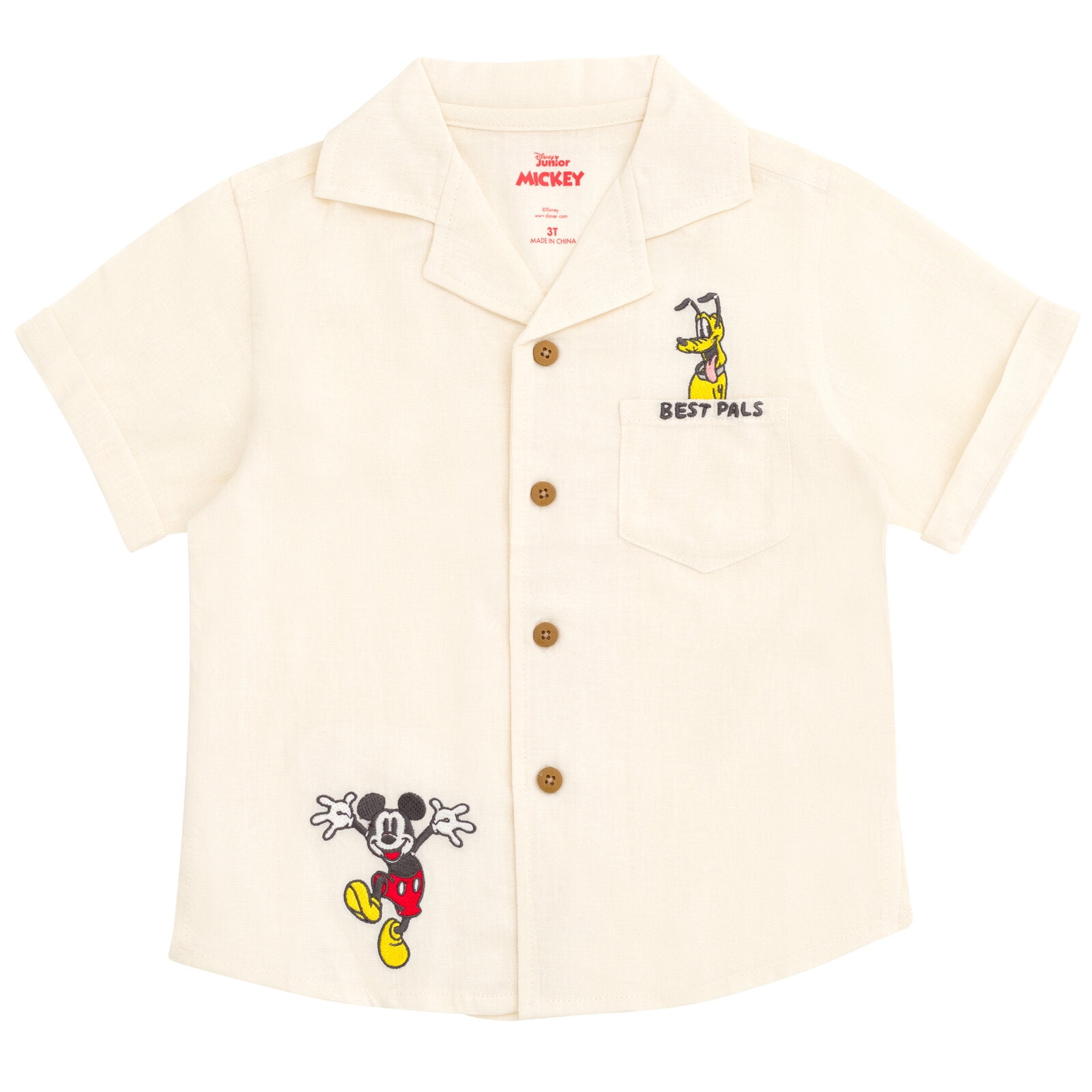 Disney Mickey Mouse Pluto Linen Matching Family Button Down Shirt and Shorts Outfit Set Infant to Little Kid