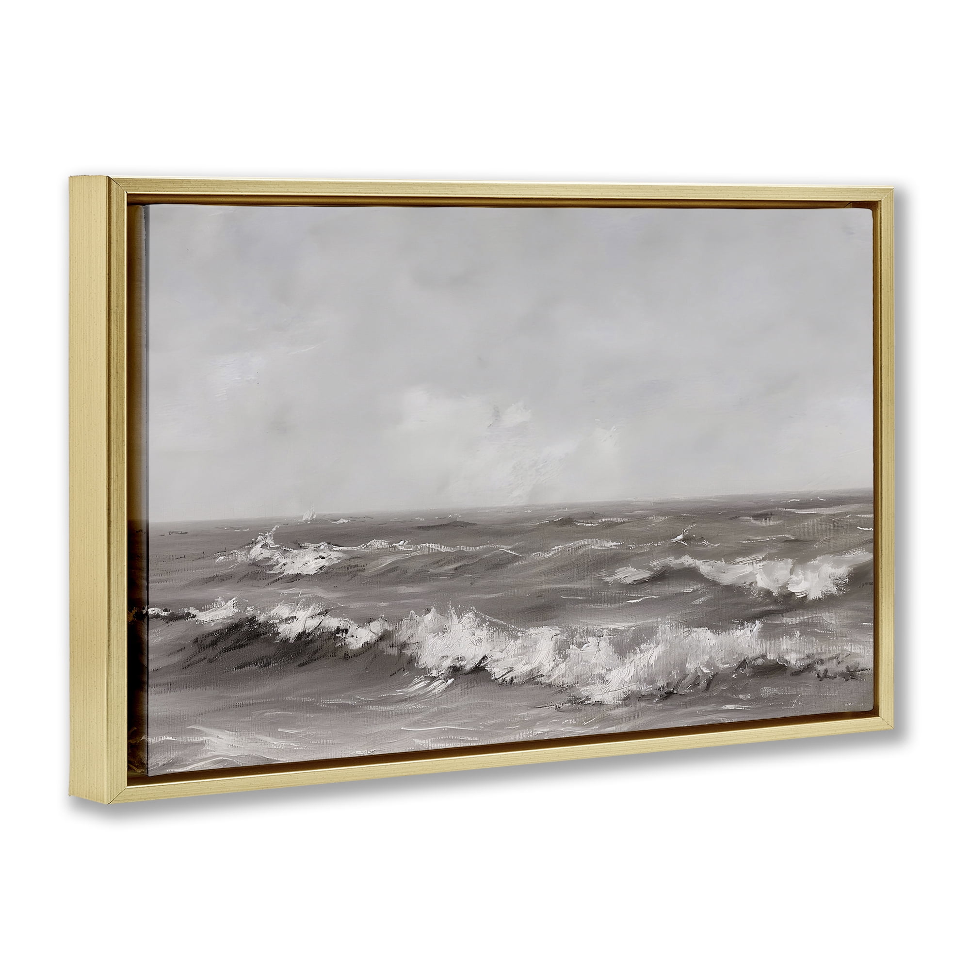 Stupell Industries Monochrome Sea Ripples Gold Framed Floater Canvas Wall Art, design by Jacky Ngan