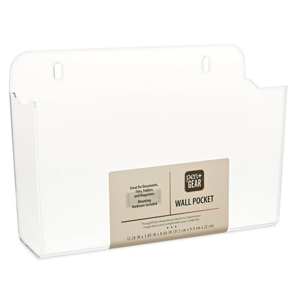 Pen+Gear Acrylic Wall Pocket, 12.28"x3.89"x8.66", Clear, File Organizers, Wall Mount