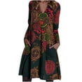 thumbnail image 1 of Pompotops Mode Femme Été Vintage Rétro Décontracté Robe à Manches Longues Col en V Imprimé Floral, 1 of 1