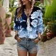 thumbnail image 6 of Edvintorg Women's Tops Plus Size Floral Printed V Neck 3/4 Sleeve Casual Loose Pullover Shirt Womens Clothes Navy S, 6 of 8