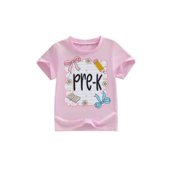 RUINIXCW Toddler Baby Girl Back to School T Shirt First Day of School Outfit Little Girl Pre Kindergarten First Second Third Fourth Fifth Grade Short Sleeve Casual Summer Tops 4-11Y
