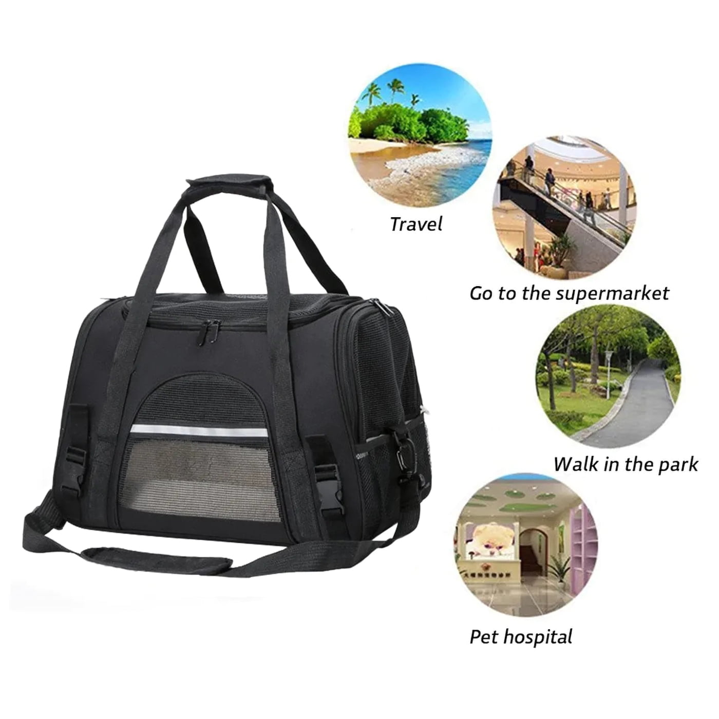 Cat, Dog Carrier for Small Medium Cats Puppies up to 15 Lbs, Soft Sided, Collapsible Travel Puppy Carrier - Black