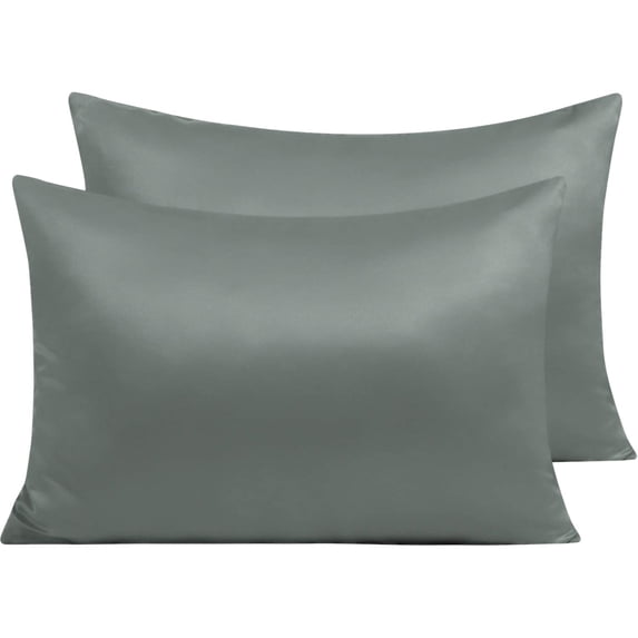 Zippered Satin Pillow Cases for Hair and Skin, Luxury Queen Hidden Zipper Pillowcases Set of 2, 20 x 30 Inches, Dark Grey