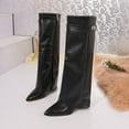 thumbnail image 6 of Black Knee High Boots For Women Fashion Casual Winter With Pointed Toe Side Zipper Chunky Mid Heel Straight Leg Solid Color Comfortable Non-Slip Durable 1.6 Lb Size 36, 6 of 9