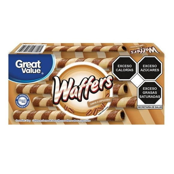 Galleta Great Value Waffers en forma de barquillo con relleno sabor capuccino 43 g