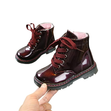 

Bmnmsl Toddler Martin Boots Side Zipper Lace-Up PU Leather Non-Slip Ankle Boots
