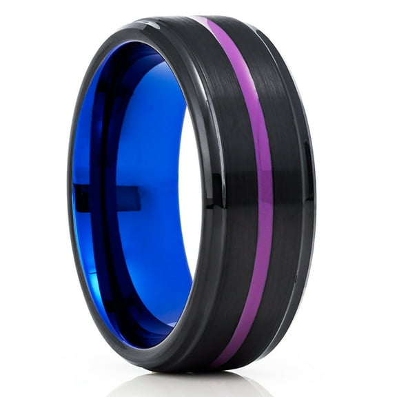 Purple Wedding Ring,Black Tungsten Ring,Engagement Ring,Anniversary Ring,Blue Tungsten Ring,Comfort Fit Ring