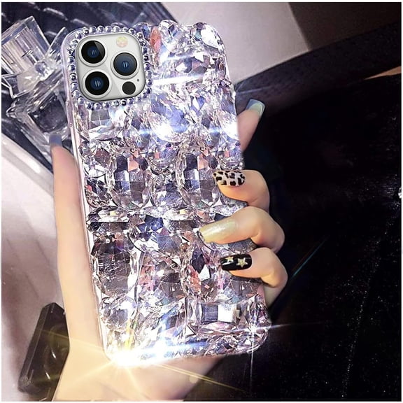 Compatible with iPhone 15 Pro Max Case for Women,very shiny Luxury Bling Phone Case with 3D Glitter Sparkle Crystal Rhinestone Diamond Gems,Soft TPU Bumper Cover for Girly Girls(Silver)