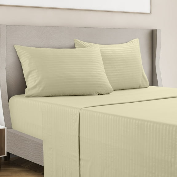 LDC Lux Decor Collection Bed Sheet Set Striped 4 Piece Ultra Soft Deep Pocket Microfiber Sheets Vanilla King