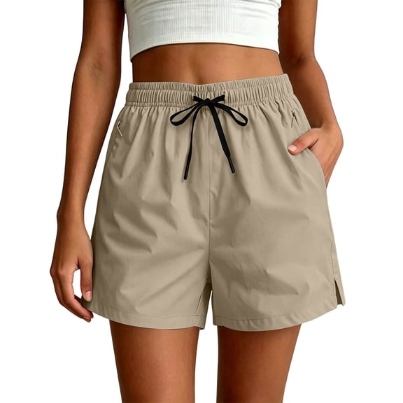 Squevariel Women's Athletic Shorts Quick Dry Ice Silk Shorts Drawstring Elastic Waist Lightweight Shorts with Pockets