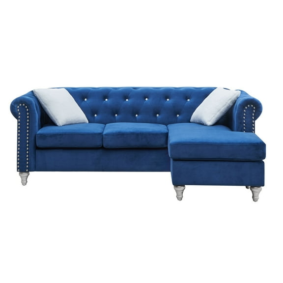 Raisa 82 in. Blue Velvet 3-Seater Sofa with 2-Throw Pillow
